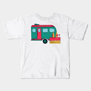 Funny Camper With Wine Kids T-Shirt